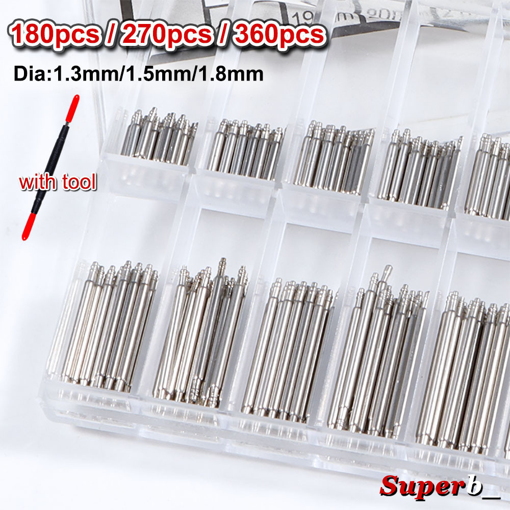 Spring Bar Tool Set - 360 stuks Dia 1.3mm/1.5mm/1.8mm RVS Veerstiften